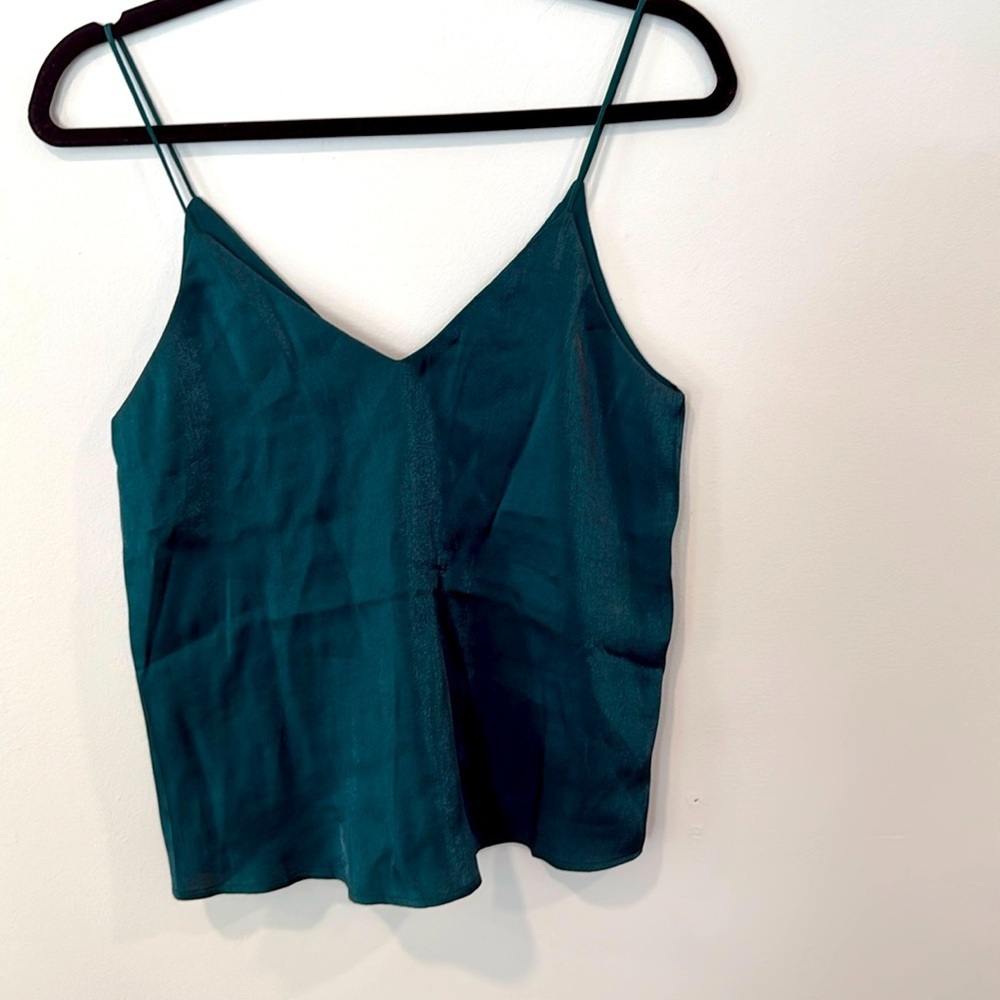 Mango Shimmery Spaghetti Strap Green Silky Tank Top Size XS x1262